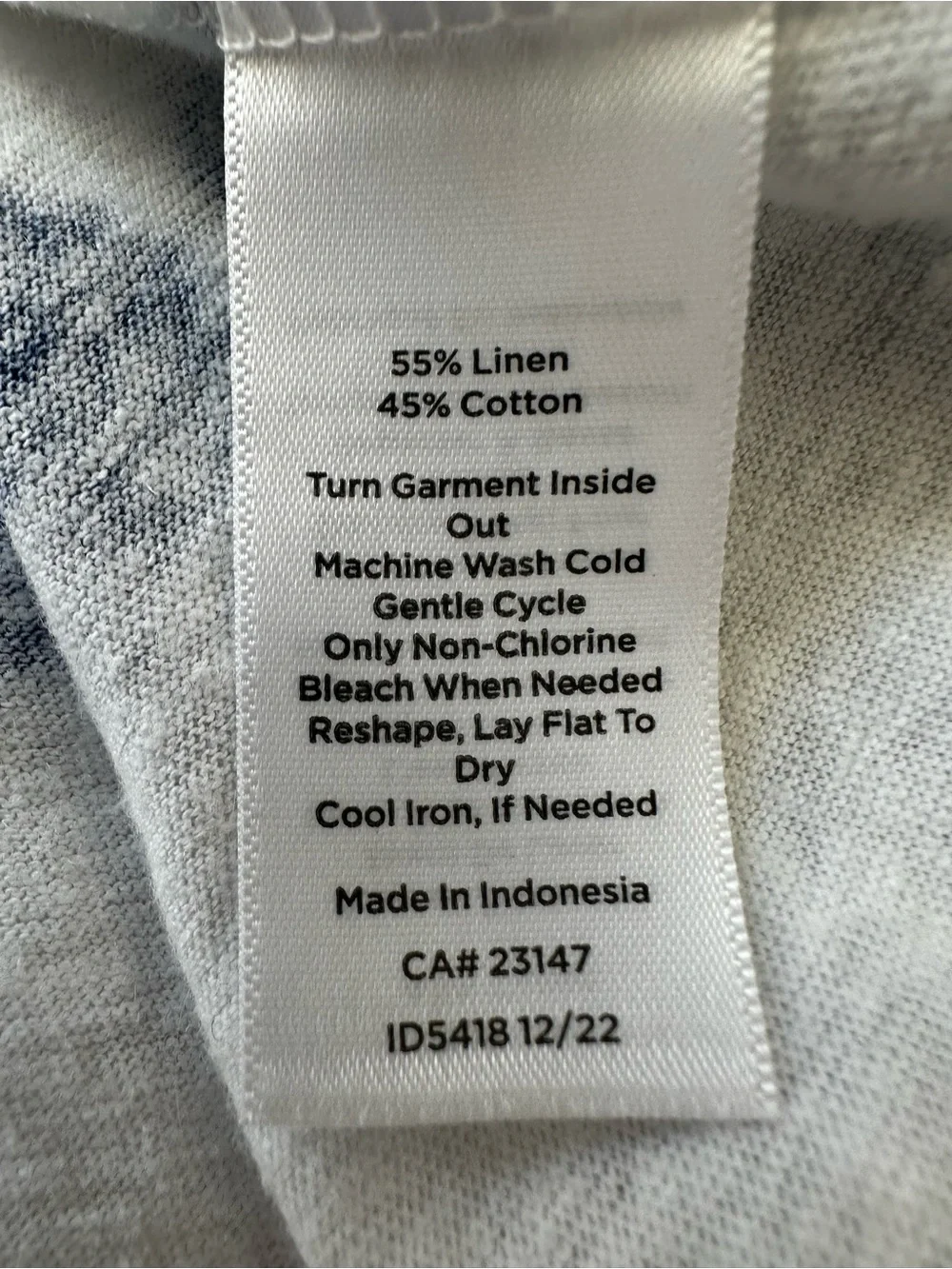 Talbots Blue White Tie Dye Stripe Linen Cotton Top Size Medium Ruched Sleeve - Picture 6 of 6
